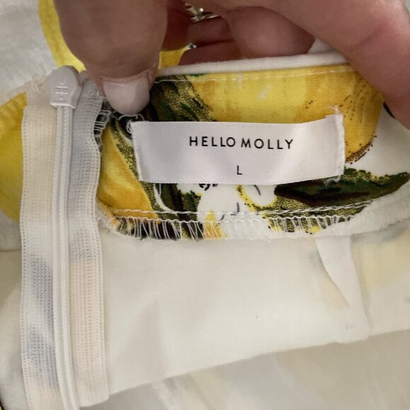 Hello Molly Romper Shortalls Overall Women's L Yellow Lemon Print Novelty Summer - Picture 11 of 12